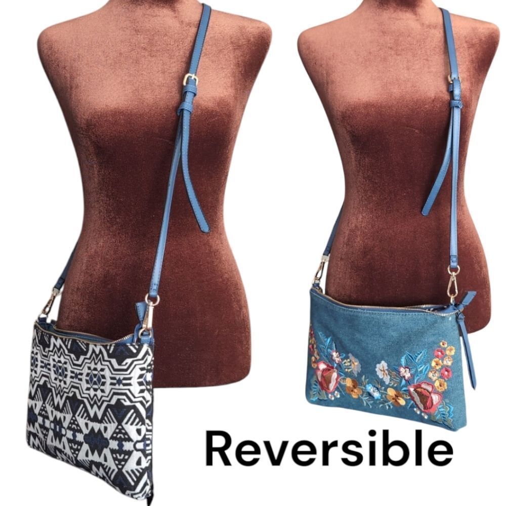 Denim embroidered reversible bag Johnny was style